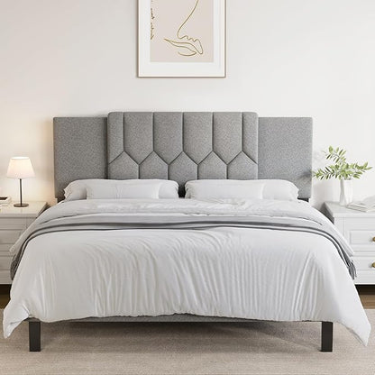 Upholstered Tufted Headboard, 3 in 1 Headboard for Full/Queen/King Size Bed, Height & Width Adjustable Head Boards, Attach Frame, Study & Comfortable, Ideal for Bedroom, Dorm, Guest Room, Grey