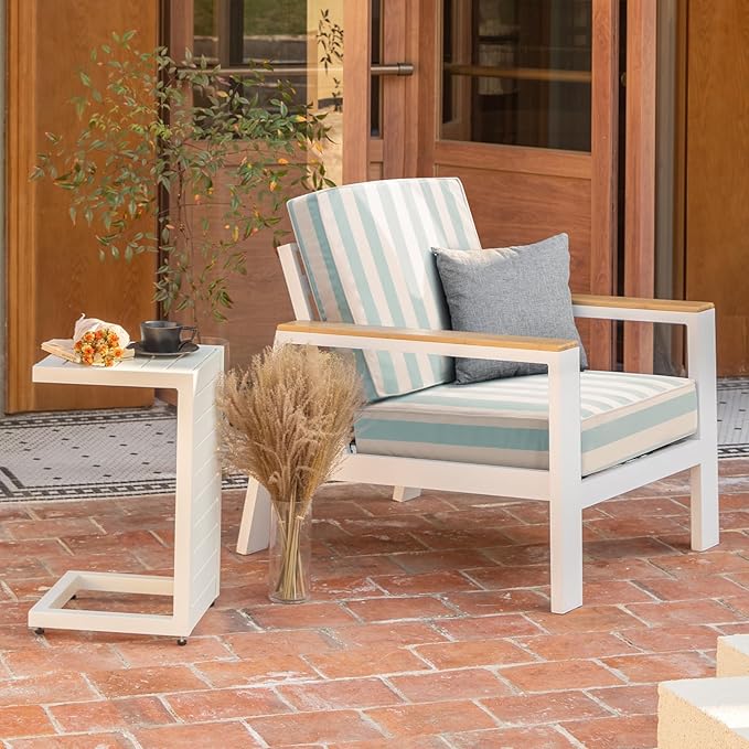 Outdoor Seat Cushions Set for Patio Furniture Deep Seating Patio Cushion Set Weather-Resistant Thick Cushions 25.6" W x 25.6" D x 5”T,Light Blue Stripes
