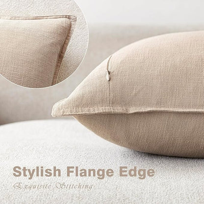 Foindtower Pack of 2, Decorative Linen Soild Throw Pillow Covers Soft Accent Cushion Case Farmhouse Neutral Pillowcase for Chair Couch Sofa Bedroom Living Room Home Decor 22 x 22 Inch Tan Beige