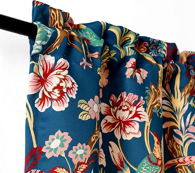 Lush Decor Dolores Light Filtering Valance Curtains Single, 52" W x 18" L Navy & Multi -Valances for Windows - Vintage Valance Floral - Coquette Decor