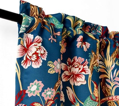 Lush Decor Dolores Light Filtering Valance Curtains Single, 52" W x 18" L Navy & Multi -Valances for Windows - Vintage Valance Floral - Coquette Decor