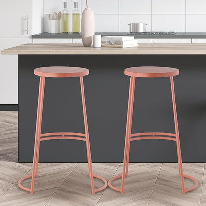 JONATHAN Y BSL1001C Hula 28.75" Modern Designer Iron Curved Backless Bar Stool for Home, Kitchen, Dining Room, Workspaces, Cafes and Resturants, Pink Frame