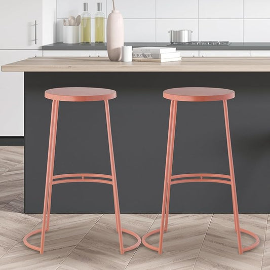 JONATHAN Y BSL1001C Hula 28.75" Modern Designer Iron Curved Backless Bar Stool for Home, Kitchen, Dining Room, Workspaces, Cafes and Resturants, Pink Frame