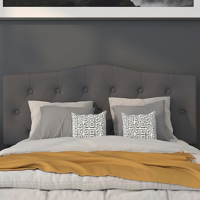 BizChair Tufted Upholstered Full Size Headboard in Dark Gray Fabric