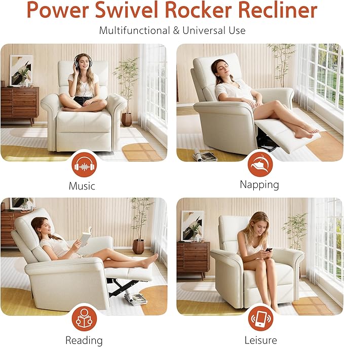 Recliner Chair, 270 Power Swivel Rocker Recliner Chair for Adults, Rocking Glider Recliners for Small Spaces, Glider Nursery Rocking Chairs for Home Theater Living Room Bedroom Nursery