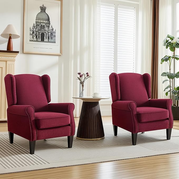 Accent Chair Set of 2, Modern Living Room Chairs with Wingback, Comfy Upholstered High Back Single Sofa for Bedroom, Mid-Century Reading Armchair Sillas para Sala