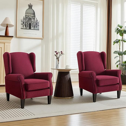 Accent Chair Set of 2, Modern Living Room Chairs with Wingback, Comfy Upholstered High Back Single Sofa for Bedroom, Mid-Century Reading Armchair Sillas para Sala