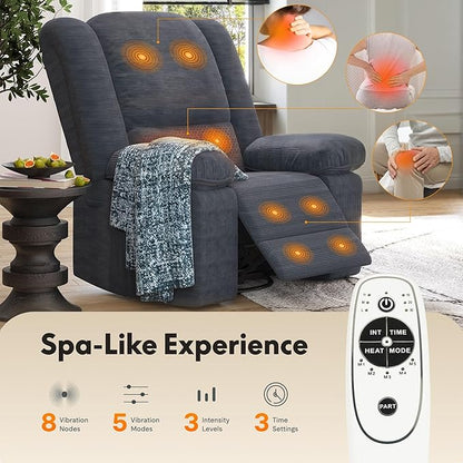 FLEXISPOT 360° Swivel Rocker Recliner for Adults, Massage Rocker Recliner Chair with Heating, Nursery Chair Swivel Glider Sofa for Living Room, Bedroom, Nursery, Slate
