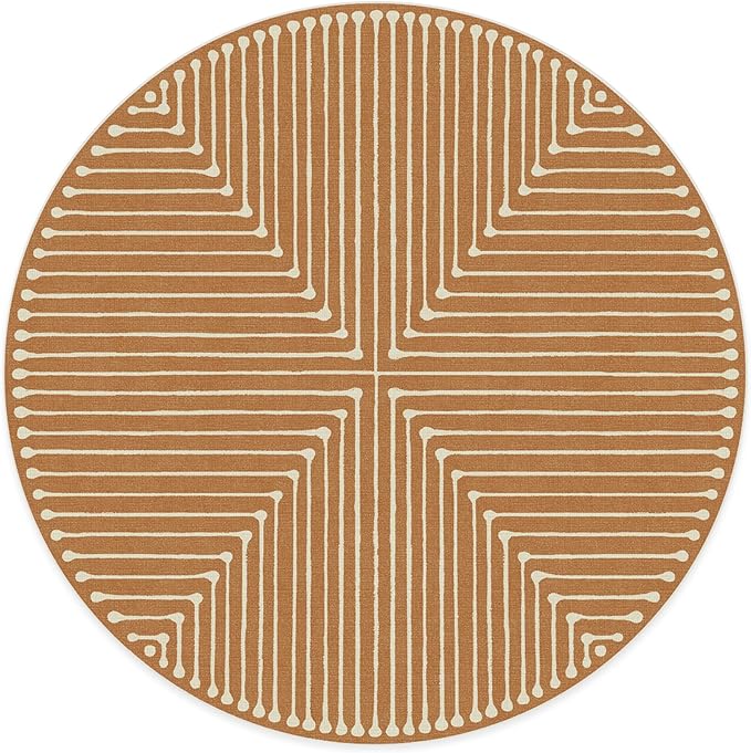 RUGGABLE x Jonathan Adler Machine Washable Modern Area Rug – Inkdrop Copper 8 ft Round, Stain-Resistant, Non-Slip – Large Rugs for Living Room, Bedroom, Hallway, Entryway & Office–with Standard Pad