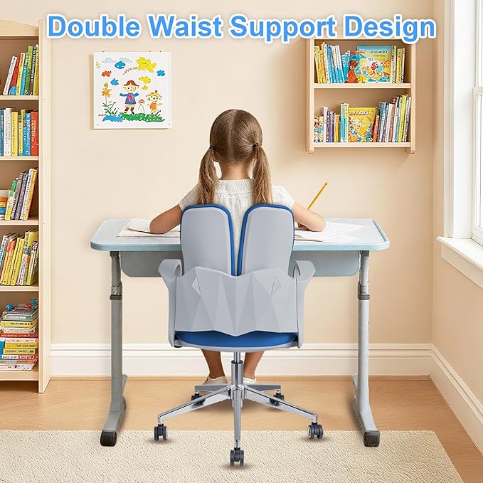 Ergonomic Office Chair Desk Chair Dual-backrest Computer Chair with Flexible Lumbar Support and Adjustable Height, 500lbs Extra Wide Seat with Wheels, for Home & Office Use Blue