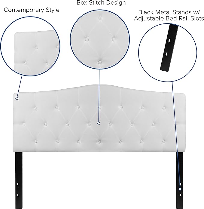 EMMA + OLIVER Tufted Upholstered Queen Size Headboard in White Fabric