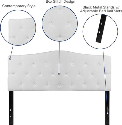 EMMA + OLIVER Tufted Upholstered Queen Size Headboard in White Fabric