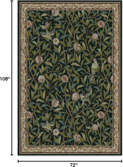 RUGGABLE x Morris & Co Washable Area Rug – Pomegranate Blue Green 6x9, Stain-Resistant, Non-Slip – Medium Machine Washable Rugs for Living Room, Bedroom, Hallway, Entryway & Office–with Cushioned Pad