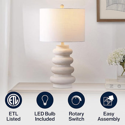 JONATHAN Y JYL5506A Juniper 26" Modern Minimalist Resin Stacked Ovoid LED Lamp for Living Room, Family Room, Dining Room, Bedroom, Hallway, Office, Antique White