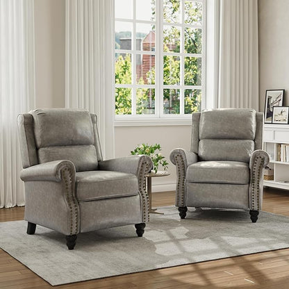 Faux Leather Recliner Chair, Modern Pushback Armchair with Adjustable Backrest & Footrest for Bedroom, Living Room-Grey, 1 SEAT