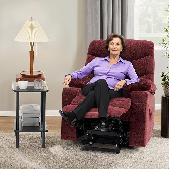 MCombo Power Lift Recliner Chair with Extended Footrest for Elderly People, Fabric 7281 (Burgundy, Small)
