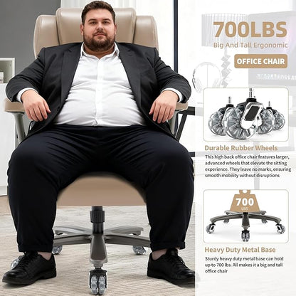 Big and Tall Office Chair 700lbs- Large High Back Executive Computer Desk Chair with 3D Flip-Up Arms, Adjustable Lumbar Support, Extra Wide Plus Size Seat, Heavy Duty Metal Base & Quiet Rubber Wheels