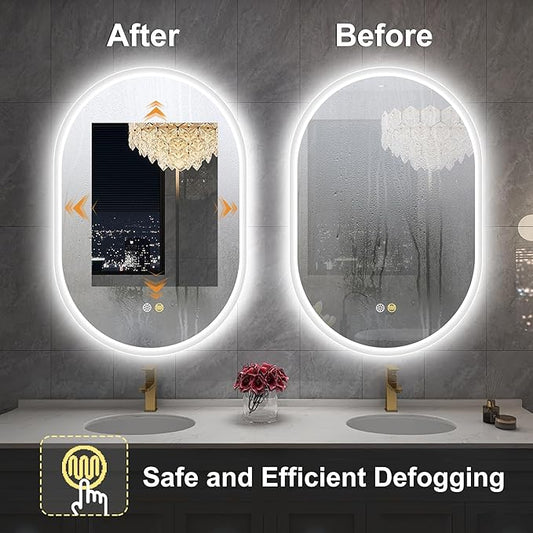 S'bagno 20x36 Inch Oval LED Mirror for Bathroom with Front and Backlight, Anti-Fog, 3 Colors Temperature & Dimmable, Bathroom Mirror with Lights with Memory Function, Waterproof, Shatter-Proof