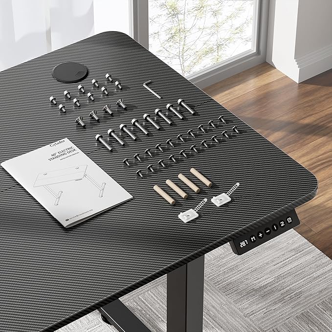 Electric Standing Desk 40 x 24 Inches, Height Adjustable Sit Stand Home Office Computer Desk with Memory Presets,Carbon Fiber Black