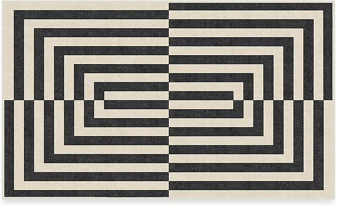RUGGABLE x Jonathan Adler Machine Washable Modern Area Rug – Op Art Charcoal 3x5, Stain-Resistant, Non-Slip – Small Rugs for Living Room, Bedroom, Hallway, Entryway & Office–with Standard Pad