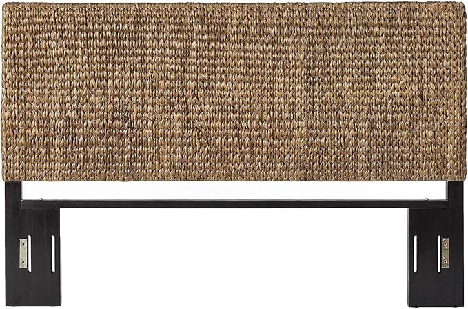 Headboard Coastal Design Handwoven Seagrass Matte Black Feet Rustic Decor King