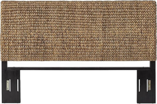 Headboard Coastal Design Handwoven Seagrass Matte Black Feet Rustic Decor King
