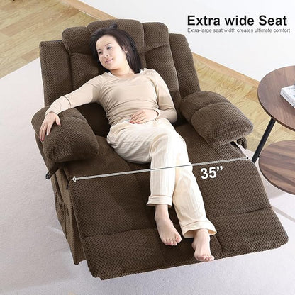 Recliner Chair Oversized 360° Swivel Rocker Recliners with Massage and Heating Theater Chairs Lounge Sofa Adults Lazy Sofas Single Couch for Living Room Overstuffed Armrests XL (Brown)