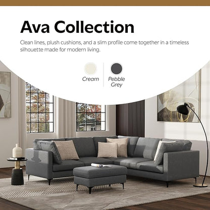 SIMPLIHOME Ava Corner Sectional Sofa in 100% Recycled Polyester Tightly Woven Performance Fabric, Pebble Grey, 102-inches Wide, Handcrafted Mid-Century Modern Style L-Shaped Couch for Living Room