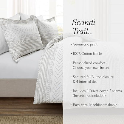 Lush Decor Hygge Geo Reversible 3 Piece Cotton Duvet Set, King, Taupe & White