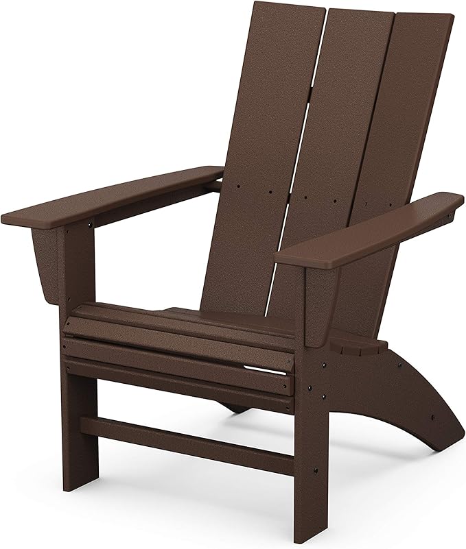 POLYWOOD Modern Curveback Adirondack Chair, Heavy Duty HDPE Outdoor Patio Furniture, Fade-Proof Lounge Seating for Deck, Lawn, Garden, Fire Pit, Mahogany