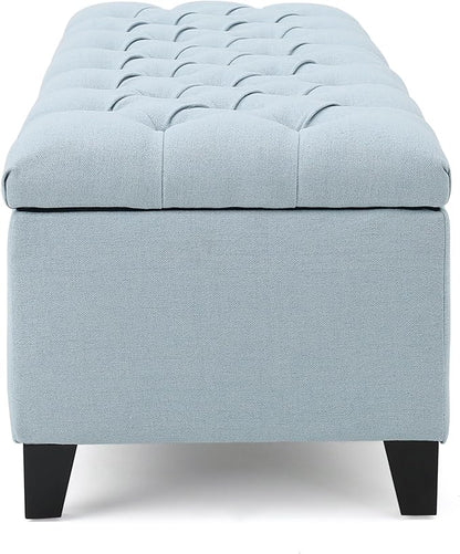 Christopher Knight Home Ottilie Fabric Storage Ottoman, Light Sky, Dimensions: 17.50 inches deep x 51.00 inches wide x 17.00 inches high.