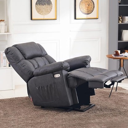 MCombo Power Lift Recliner Chair Sofa with Massage and Heat, Adjustable Headrest, 3 Positions, USB Ports, for Elderly People, 7533 (Faux Leather, Dark Gray)