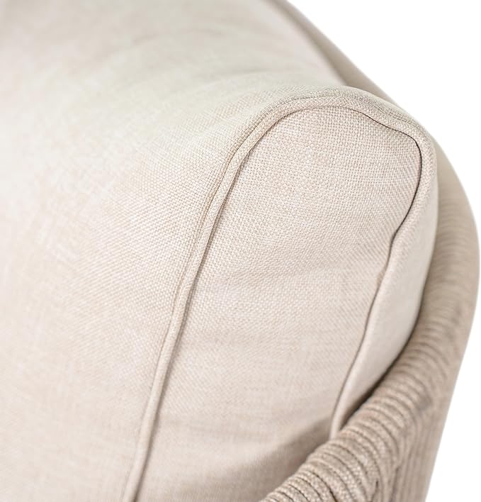 Christopher Knight Home Katarina Patio Acacia Wood Loveseat Furniture, Outdoor Loveseat Sofa with Comfy Fabric Cushions, 2-Seater Sofa with Handwoven Rope Backrest for Garden, Light Brown+Beige