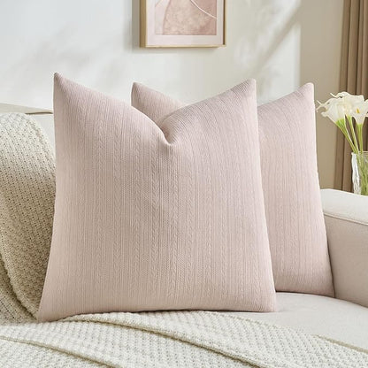 FUTEI Pink Decorative Throw Pillow Covers 16x16 Inch Set of 2,Soft Cozy Wheat Ear Striped Patterns Cushion Cases,Modern Home Decor for Couch Bed Living Room