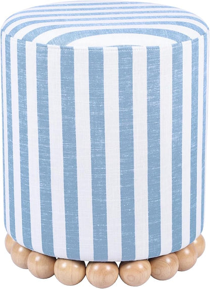 First of a Kind Ottoman Foot Rest - Pastel Blue Round Ottoman Stool with Solid Wood Spherical Orbs - 15.7" W x 15.7" D x 18.3" H - Handmade, Easy Clean, 330 lbs Weight Capacity