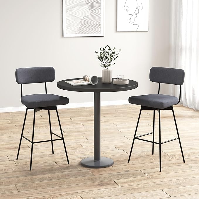 COSTWAY Bar Stools Set of 4, 29” Upholstered Bar Height Chairs with Back, 360° Swivel Dining Chairs with Heavy-Duty Metal Legs and Footrests, for Kitchen Island, Dining Room, Bar (4, Grey)