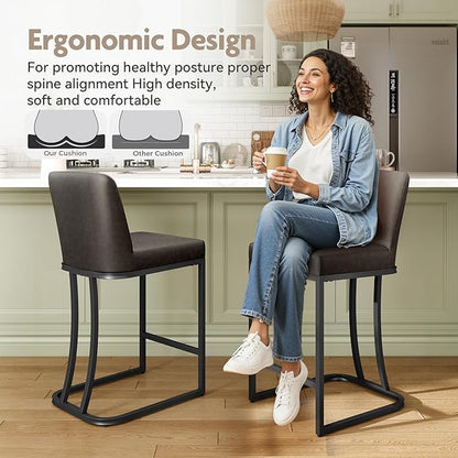 MAISON ARTS Counter Height Bar Stools with Back Set of 3 for Kitchen Counter, 24 Inch Modern Upholstered Faux Leather Barstools Farmhouse Bar Chairs Luxury Island Stools Support 330LBS, Grey