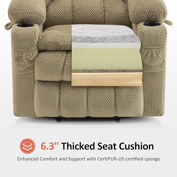MCombo Dual Motor Power Lift Recliner Chair for Elderly, Lay Flat Lift Chair with Heat and Massage, Petite Lift Chair, Cup Holders, USB A&C Ports, Fabric 7893 (Small, Beige)