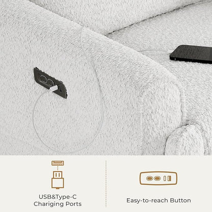 CHITA Electronic Power Recliner Chair Swivel Glider, FSC Certified Modern Nursery Rocking Chair with USB and Type-C Ports, Boucle White