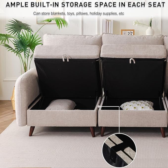 73'' Loveseat Sofa with All Seats Storage, Modular Sectional Couch with Deep Seat,Oversized Comfy Couch with 7.8'' Cushion for Living Room,Bedroom,Velet,Khaki