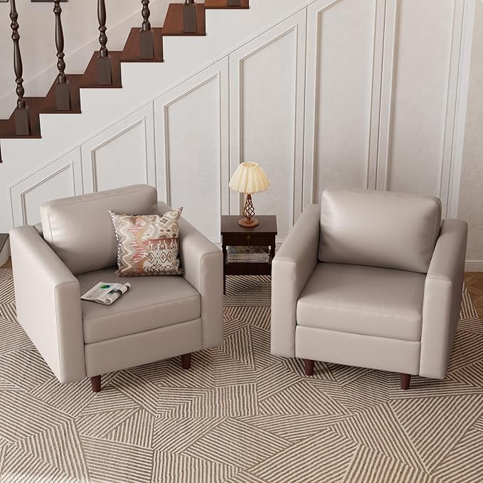 ABCASA Faux Leather Oversized Accent Chair with Storage Deep Seat Single Sofa Large Reading Armchair for Living Room Bedroom Office Whitesand