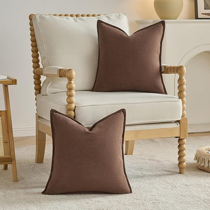 FUTEI Brown Chenille Throw Pillow Covers 16x16 Inch Set of 2,Edges Double-Stitched Cushion Cases,Modern Home Decor for Couch Living Room