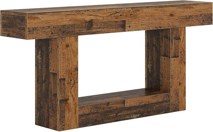 Tribesigns 63" Console Table, Farmhouse 2-Tier Entryway Table with U-Shaped Base, Narrow Long Wood Sofa Table Behind Couch Table for Living Room, Hallway, Foyer, Mix Brown