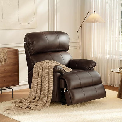 COLAMY Triple Motors Power Recliner Chair with Power Headrest & Lumbar Support Independent Adjustment for Living Room, Leather Electric Recliner Sofa Chair, Dark Brown