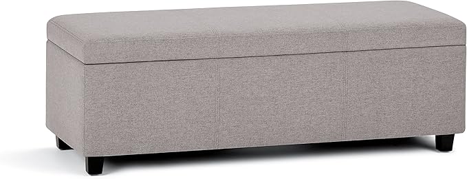SIMPLIHOME Avalon Storage Ottoman Bench - 48 inch Wide Upholstered Linen Look Fabric Rectangular Lift-Top Ottoman in Cloud Grey, Contemporary Storage Bench for Living Room with High-Density Foam
