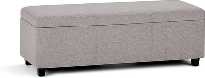SIMPLIHOME Avalon Storage Ottoman Bench - 48 inch Wide Upholstered Linen Look Fabric Rectangular Lift-Top Ottoman in Cloud Grey, Contemporary Storage Bench for Living Room with High-Density Foam