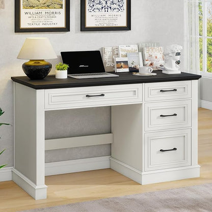 Vabches Farmhouse 47" Executive Desk, Computer Desk with Drawers and File Drawer, Workstation Computer Desk with Charging Station for Home Office, Study,Black.