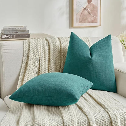 FUTEI Teal Decorative Throw Pillow Covers 24x24 Inch Set of 2,Soft Cozy Wheat Ear Striped Patterns European Cushion Cases,Modern Home Decor for Couch Bed Living Room