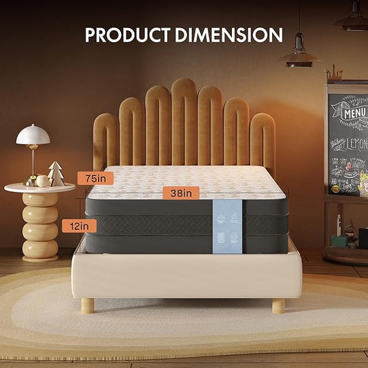 FLEXISPOT 12'' Twin Size Cooling Gel Memory Foam Mattress, Viscose from Bamboo, Medium Firm, 10-Year Warranty, Mattress-in-A-Box, Certi-PUR & Oeko-TEX Certified, Washable, Fire-Resistant.