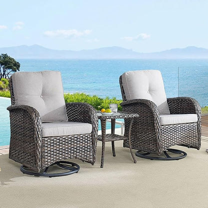 HUMMUH 6-Piece Patio Furniture PE Wicker Outdoor Conversation Set,All-Weather Rattan Swivel Rocker Chairs Outdoor Couch Ottomans for Backyard,Poolside,Deck